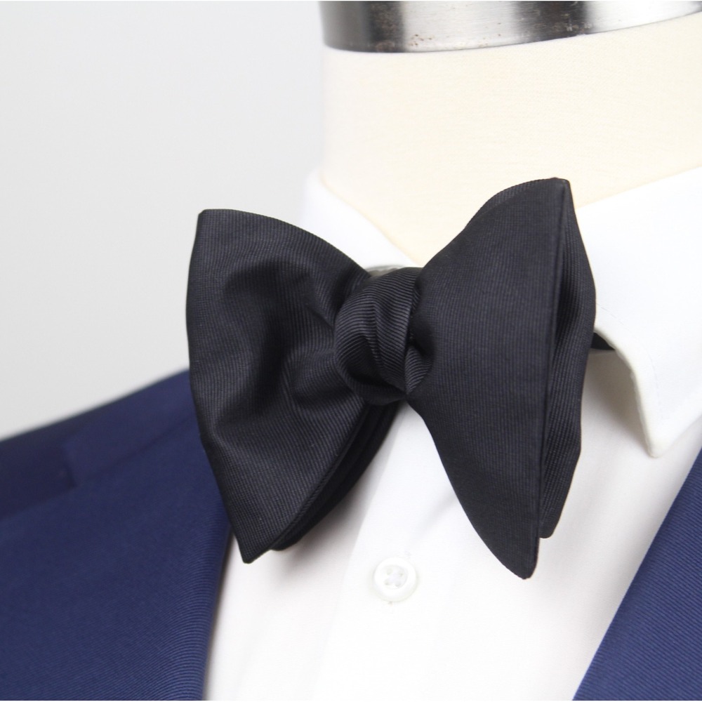 Black Grosgrain Silk Bow Tie Large Butterfly Self Tie Tuxedo Formal Accessories